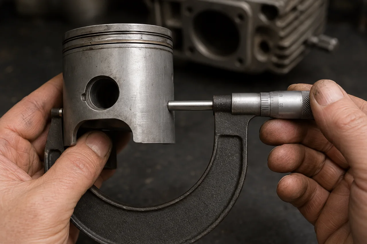 Mesure du piston au milieu de la jupe avec un palmer extérieur