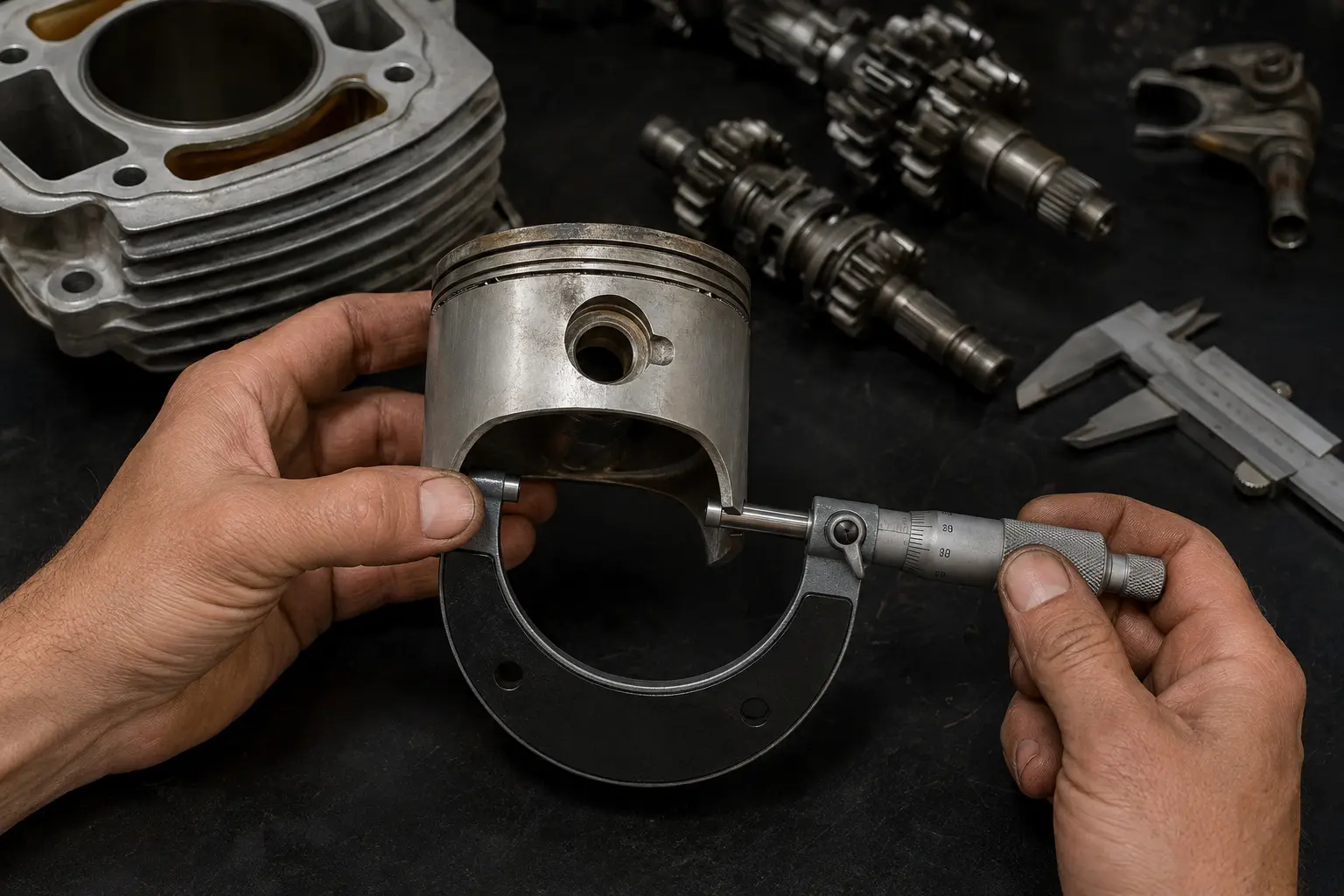 Illustration du contrôle d’un piston avec un palmer extérieur
